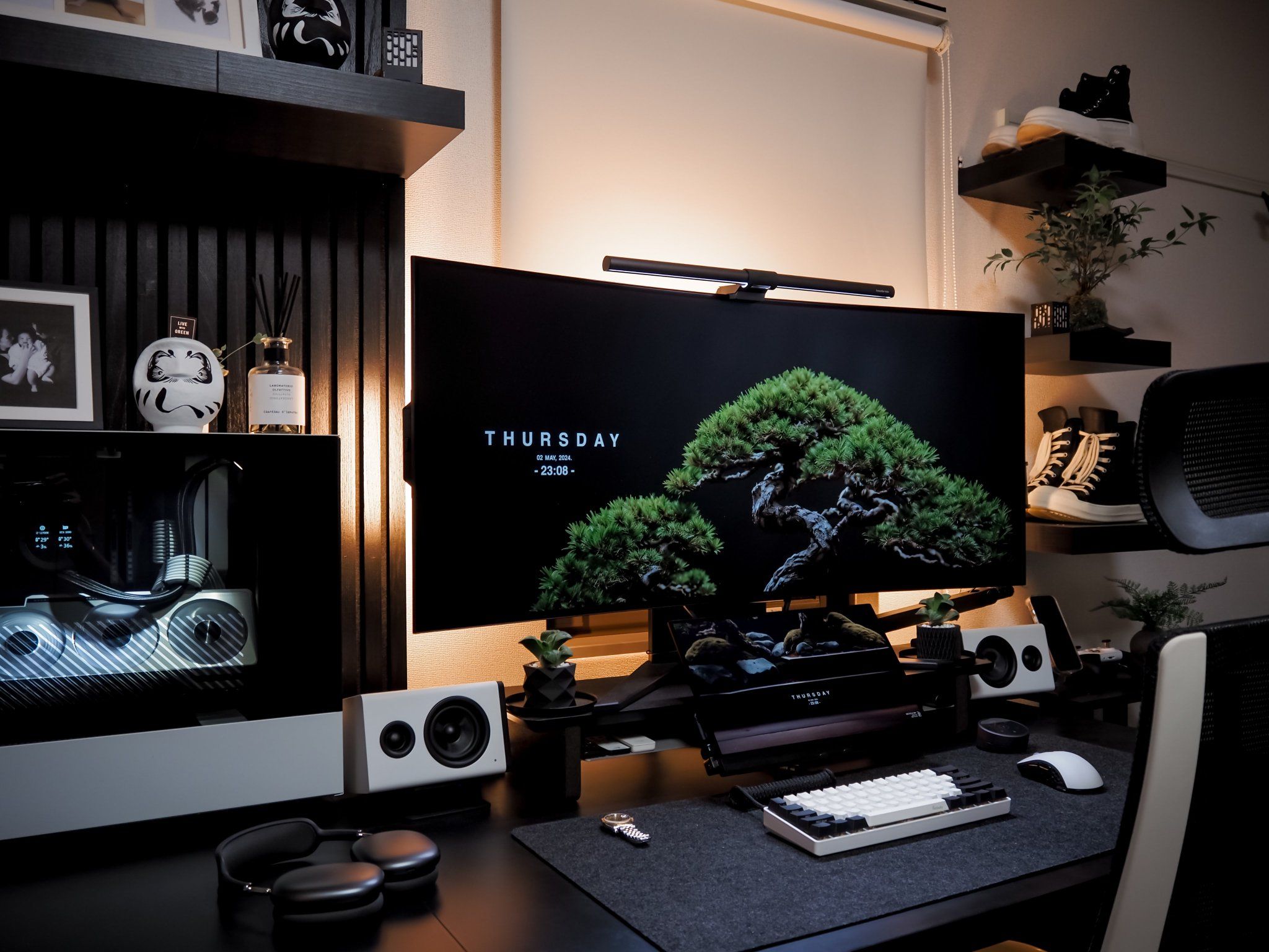 A clean workspace with benchmarking hardware and analytical diagnostic monitors